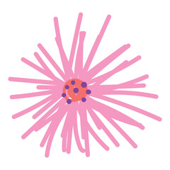 Obraz premium Playful Pink Flower With Petals Radiating Around A Dotted Center. Delicate cartoon wild plant. Cute nature herb perfect for invitations, cards, posters, holidays, stickers.