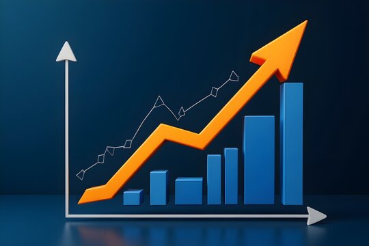 Easel and up arrow chart. Concept of success, growth and performance improvement. Statistics and business analytics. Income revenue statement analysis. High efficiency, productivity.