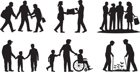 People Silhouettes Set Diverse Interactions Relationships Community Vector Illustration