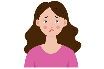 Cartoon Illustration of a Sad Woman, sad worried woman face expression vector illustration