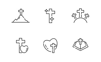Set of Christian icon, Cross Symbol Outline icon, Editable Stroke