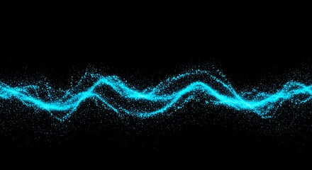 Blue Particle Wave on Black Background Digital Art Abstract Design