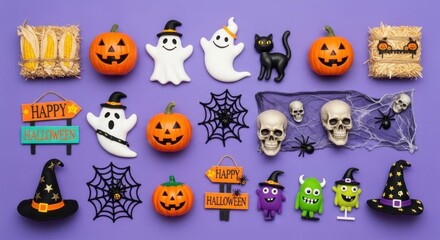 Halloween Decorations with Pumpkins, Ghosts, Skulls