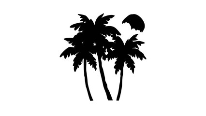 Obraz premium Silhouette of three palm trees with a partial moon in the background on a white canvas view scene