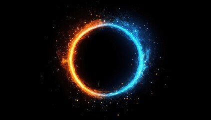 Fototapeta premium Abstract glowing circle with fire and ice effect on a black background