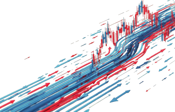 Abstract flow of red and blue lines
