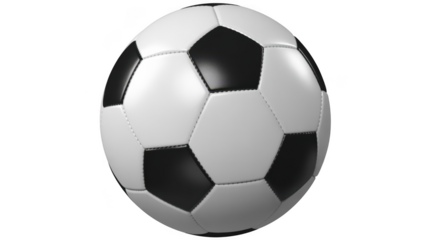 Classic black and white soccer ball with hexagonal and pentagonal panels isolated on transparent background
