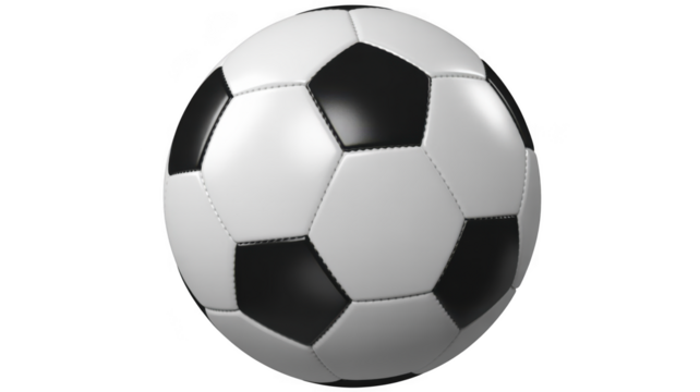 Classic black and white soccer ball with hexagonal and pentagonal panels isolated on transparent background