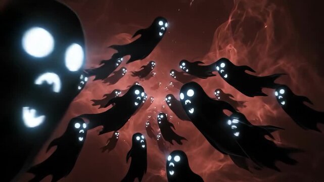 Ghostly Gathering Spirits Rise in Crimson Void.