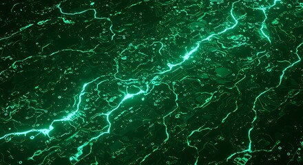 Electric Green Lightning Bolts on Dark Tech Background for Futuristic and Energy Concepts