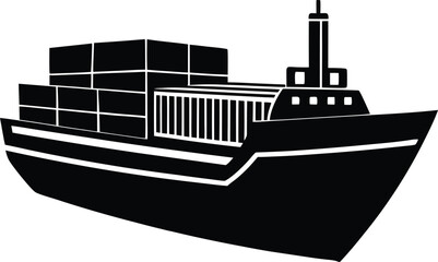 Fototapeta premium Black and white cargo ship icon container vessel transportation