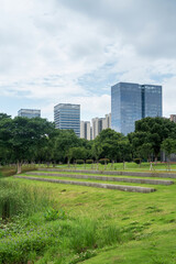 Obraz premium city park with modern building background in shanghai