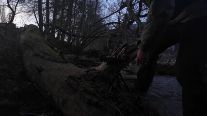 Outdoor nature photographer videographer professional camera set-up tripod - Powered by Adobe