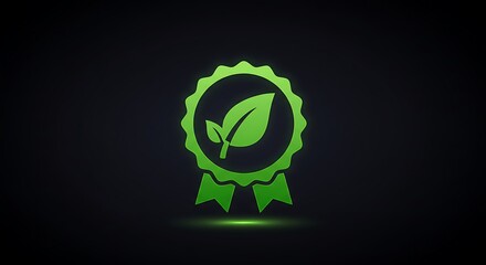 Green Eco Certification Badge with Leaf Icon on Dark Background