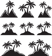 Fototapeta premium Set of tropical island silhouettes with palm trees