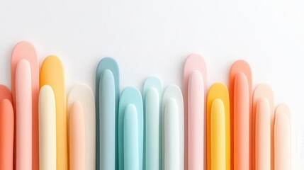 Colorful abstract shapes resembling rounded bars with a soft texture create a gradient pattern against a light textured surface, suggesting diversity and gentle progression.