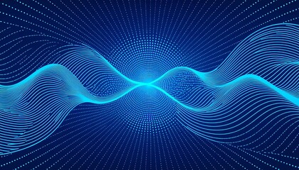 Abstract, digital blue waves of light are rhythmically flowing forward