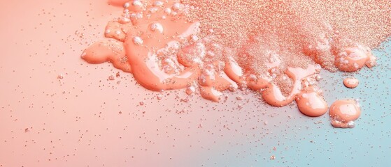 Obraz premium Liquid metal flowing, creating abstract patterns with small particles and shiny beads, evoking imagination and innovation.