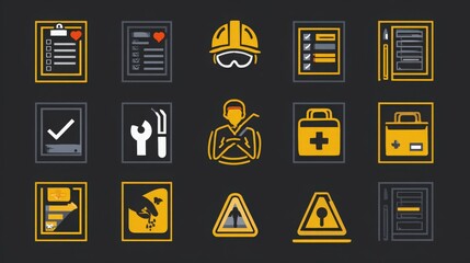 PPE compliance checklist with icons and symbols, safety reminder template