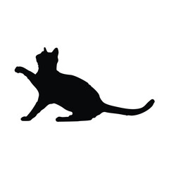 Cat Silhouette Reaching Up, Isolated on White Background