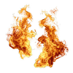 Two stylized, abstract flames, orange and yellow, against black background