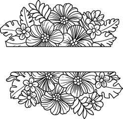 Tropical Floral Border Design &ndash; Monstera Leaves & Plumeria Line Art for Hawaiian Decor or Invitations