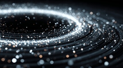 Abstract digital visualization of circular patterns with glowing particles, showcasing technological and geometric design elements.