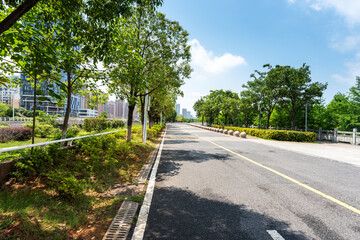 Empty urban road and buildings in the city