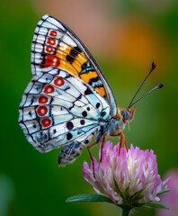 A Colorful Butterfly Perched on a Pink Clover Flower