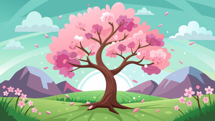 Obraz premium spring nature scene with a pink blooming tree