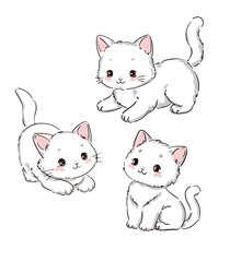 Three Playful Hand Drawn Kittens Vector Cat Characters 