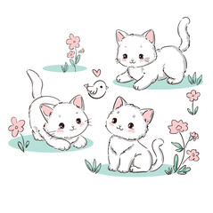 Playful Hand Drawn Kittens Cute Vector Design Kids Print