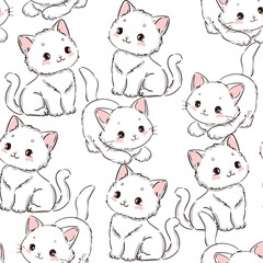 Hand Drawn Cute Kittens Seamless Pattern Hand Drawn Vector Design Cat