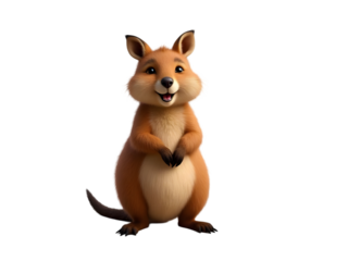 Adorable Cartoon Quokka Standing Paws Together Smiling Brown Fur Reddish Orange Tones 3 D Render isolated on a transparent background