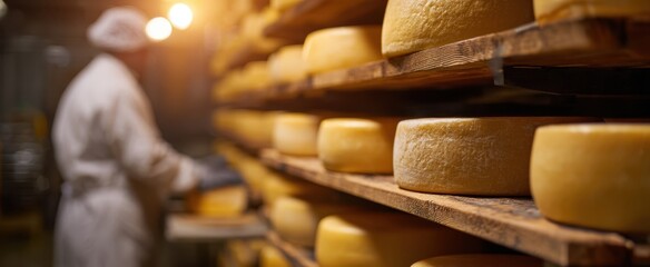 The cheese aging process in a traditional dairy production facility