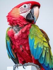Obraz premium Vibrant parrot portrait, red chest, green wings, on white background