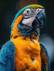 Obraz premium Vivid close-up of a blue and yellow macaw against soft, blurred background