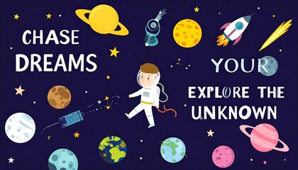 Motivational graphic about space exploration and chasing dreams.