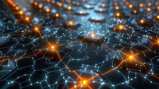 Abstract tech floor with embedded microdata structures glowing with complex node-to-node transmission paths .