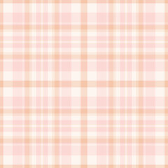Soft pastel plaid pattern. Delicate pink and peach hues create a gentle, comforting aesthetic. Perfect for backgrounds, textiles, designs needing warmth.