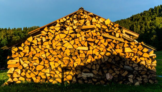 Woodpile at sunset