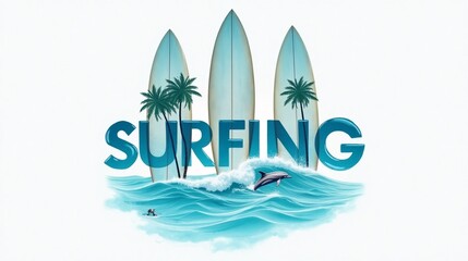 Obraz premium Surfing Adventure Coastal Waves and Surfboard Paradise