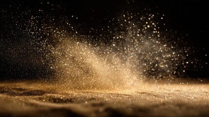 Elegant Gold Glitter Dust Explosion on Dark Background for Festive Celebrations and Luxury