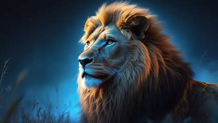 Fototapeta premium Majestic Lion Gazing into the Distance