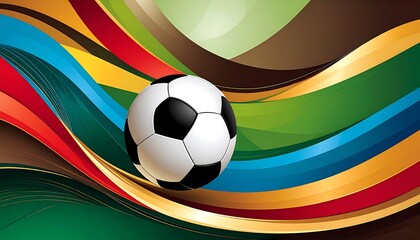 Soccer ball set against a background of vibrant, flowing ribbons.