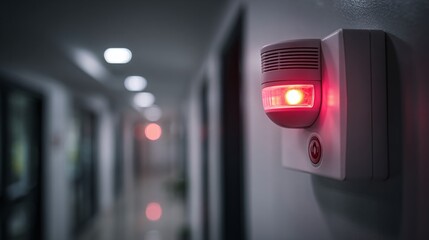 Emergency signal: Red light flashes on the wall, alerting to danger, in a hospital hallway.