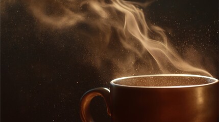 The aroma of brewed coffee: A close-up captures the essence of a freshly brewed cup of coffee, with steam rising gracefully.