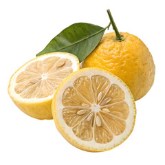 Juicy Yuzu Citrus Fruit: Vibrant Slices & Leaf Photography