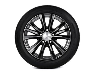 Obraz premium Close-up of a black car wheel