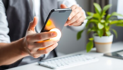 Person holding illuminated phone accessory image